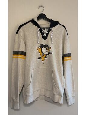 Pittsburgh Penguins Hoodie Mens Medium Gray NHL Hockey Lace Up Sweatshirt